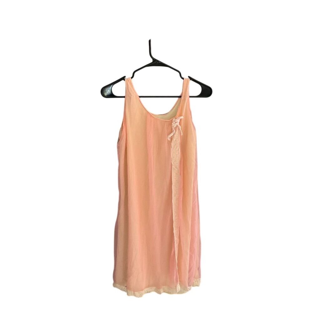 Vintage Peach Pink Ombre Mesh‎ Lace Trim Slip Dress Coquette Fairycore Mini